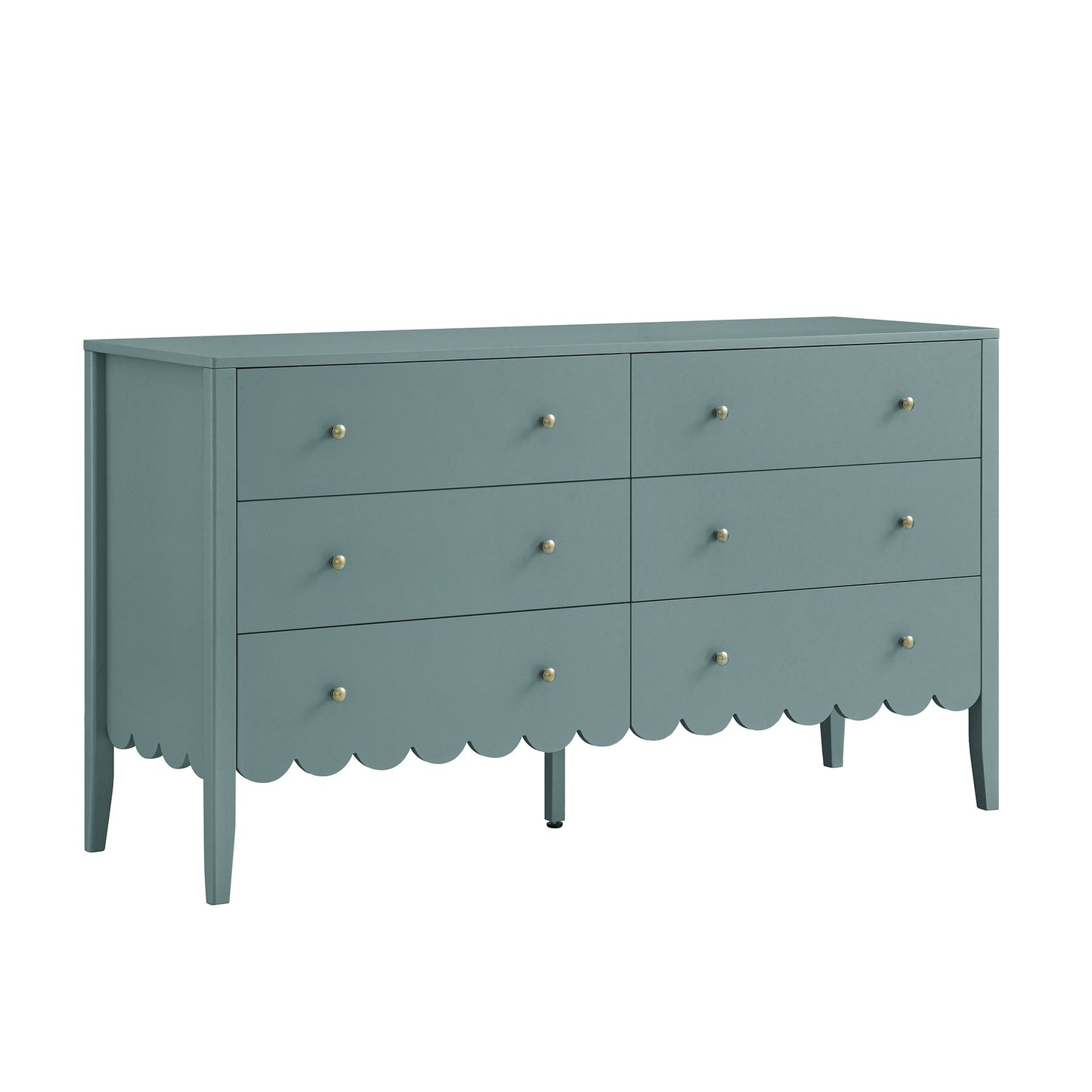 Commode Henley à 6 tiroirs et bords festonnés, 140 cm de large, épicéa bleu