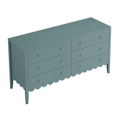 Commode Henley à 6 tiroirs et bords festonnés, 140 cm de large, épicéa bleu