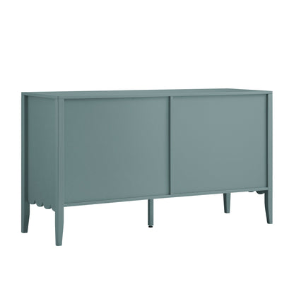 Commode Henley à 6 tiroirs et bords festonnés, 140 cm de large, épicéa bleu