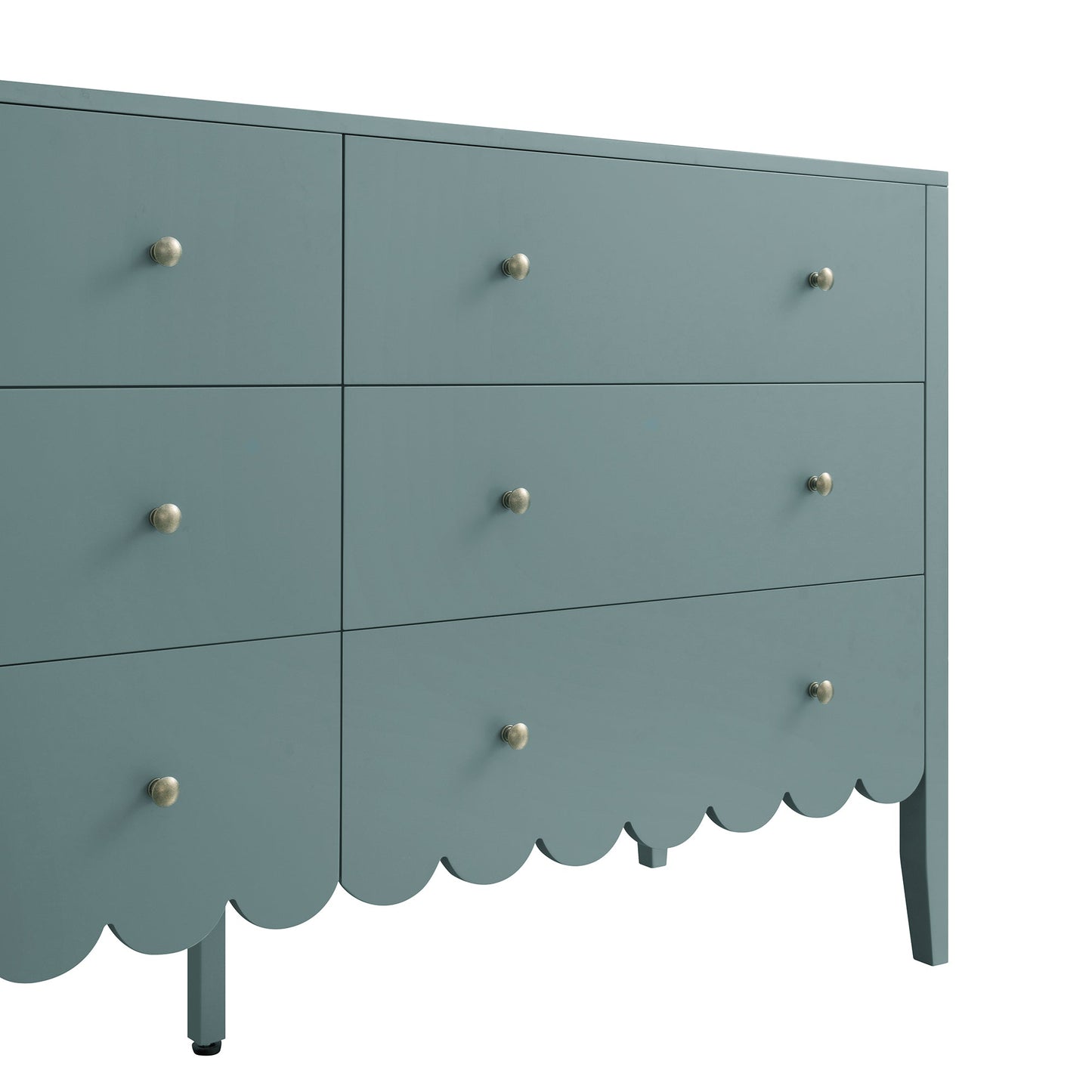 Commode Henley à 6 tiroirs et bords festonnés, 140 cm de large, épicéa bleu