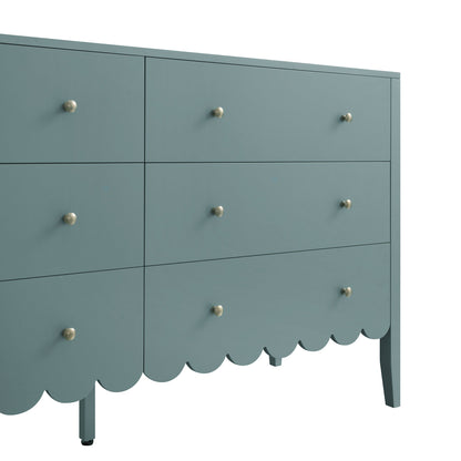 Commode Henley à 6 tiroirs et bords festonnés, 140 cm de large, épicéa bleu