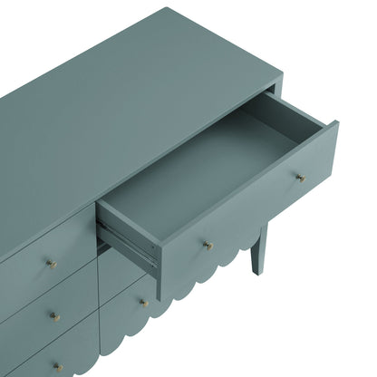 Commode Henley à 6 tiroirs et bords festonnés, 140 cm de large, épicéa bleu