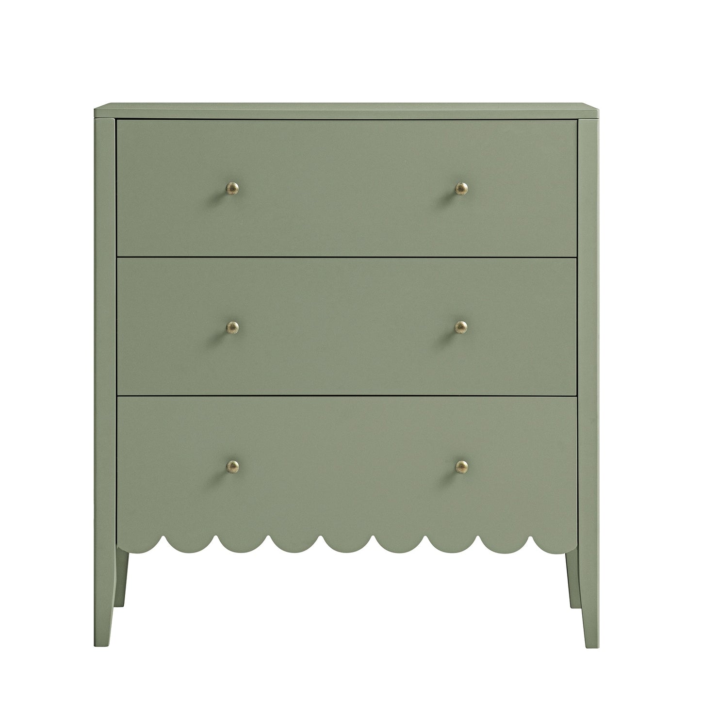 Commode 3 tiroirs Henley à bords festonnés, vert sauge