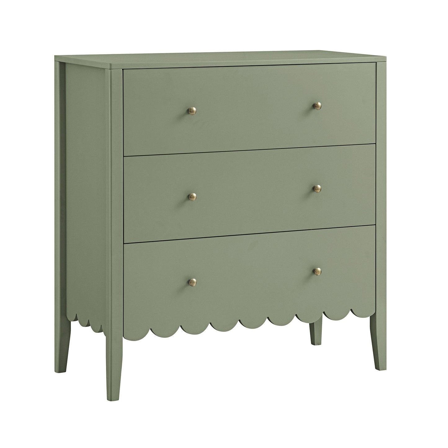 Commode 3 tiroirs Henley à bords festonnés, vert sauge