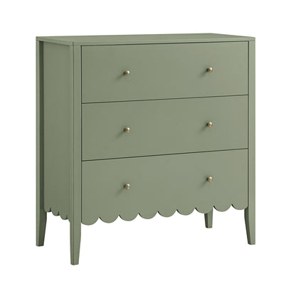 Commode 3 tiroirs Henley à bords festonnés, vert sauge
