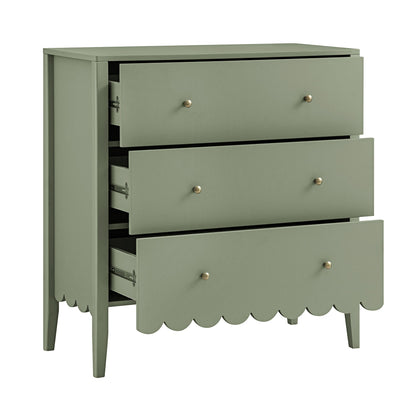 Commode 3 tiroirs Henley à bords festonnés, vert sauge
