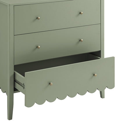 Commode 3 tiroirs Henley à bords festonnés, vert sauge