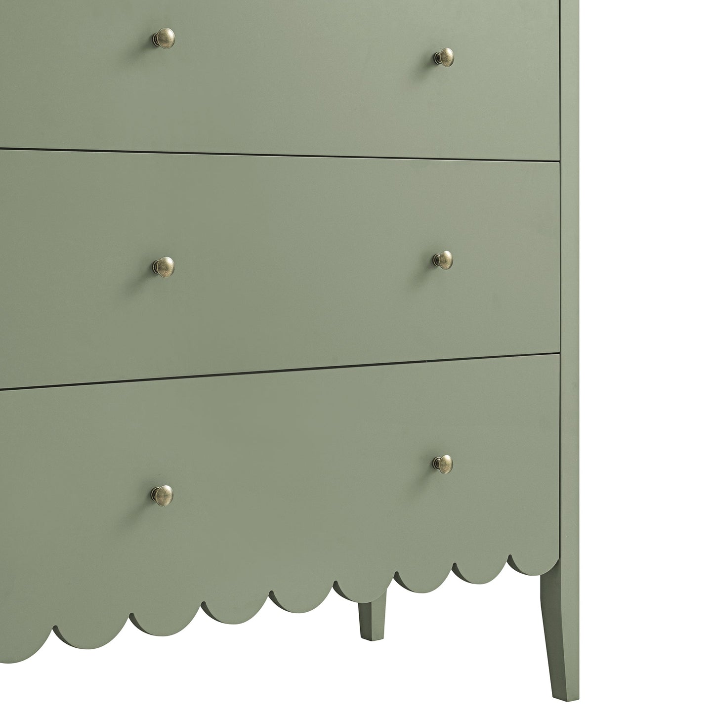 Commode 3 tiroirs Henley à bords festonnés, vert sauge