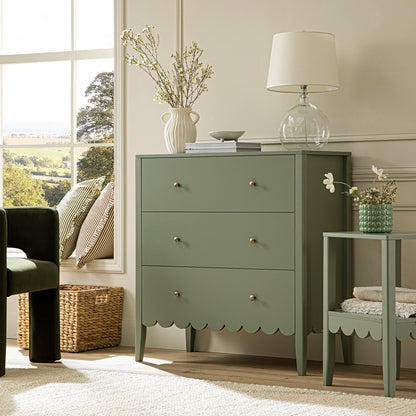 Commode 3 tiroirs Henley à bords festonnés, vert sauge