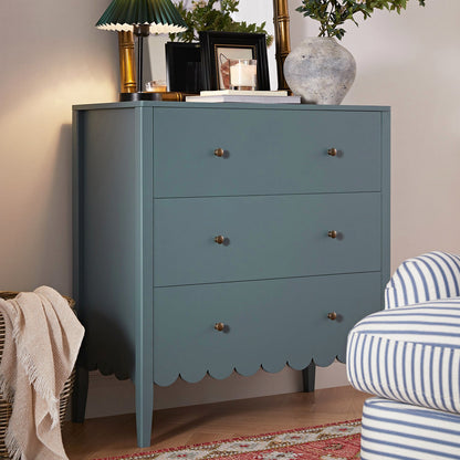 Commode 3 tiroirs à bords festonnés Henley, épicéa bleu