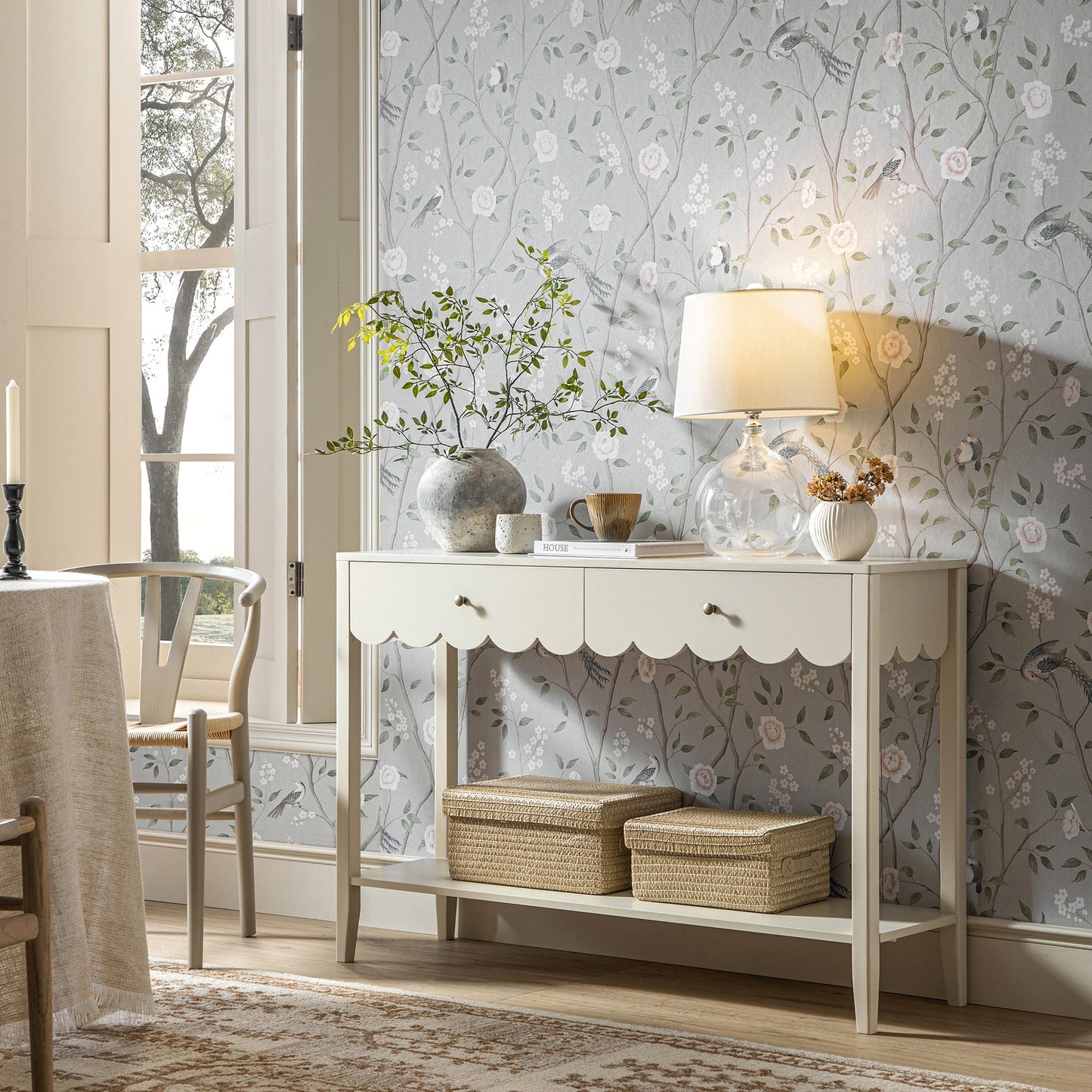 Console Henley à bords festonnés, sable clair