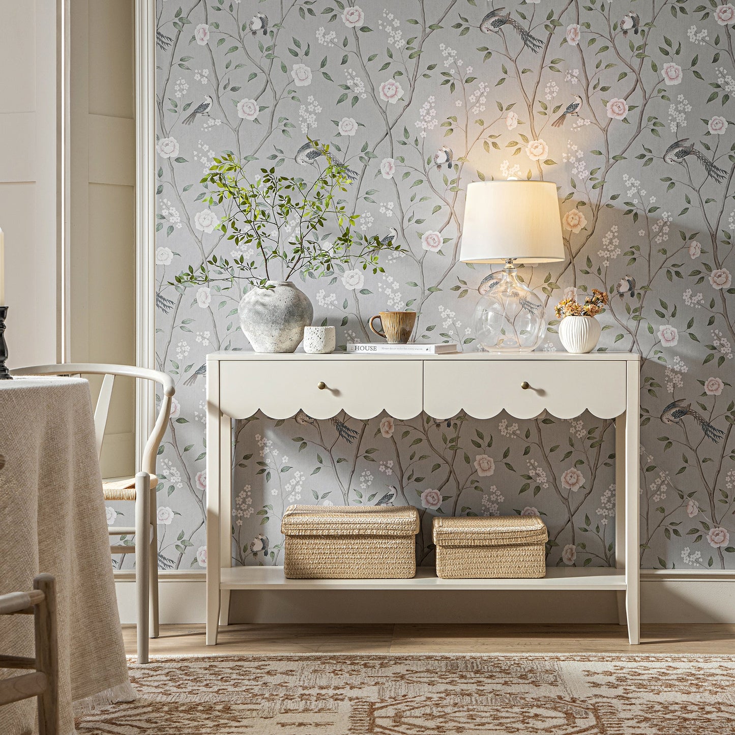 Console Henley à bords festonnés, sable clair