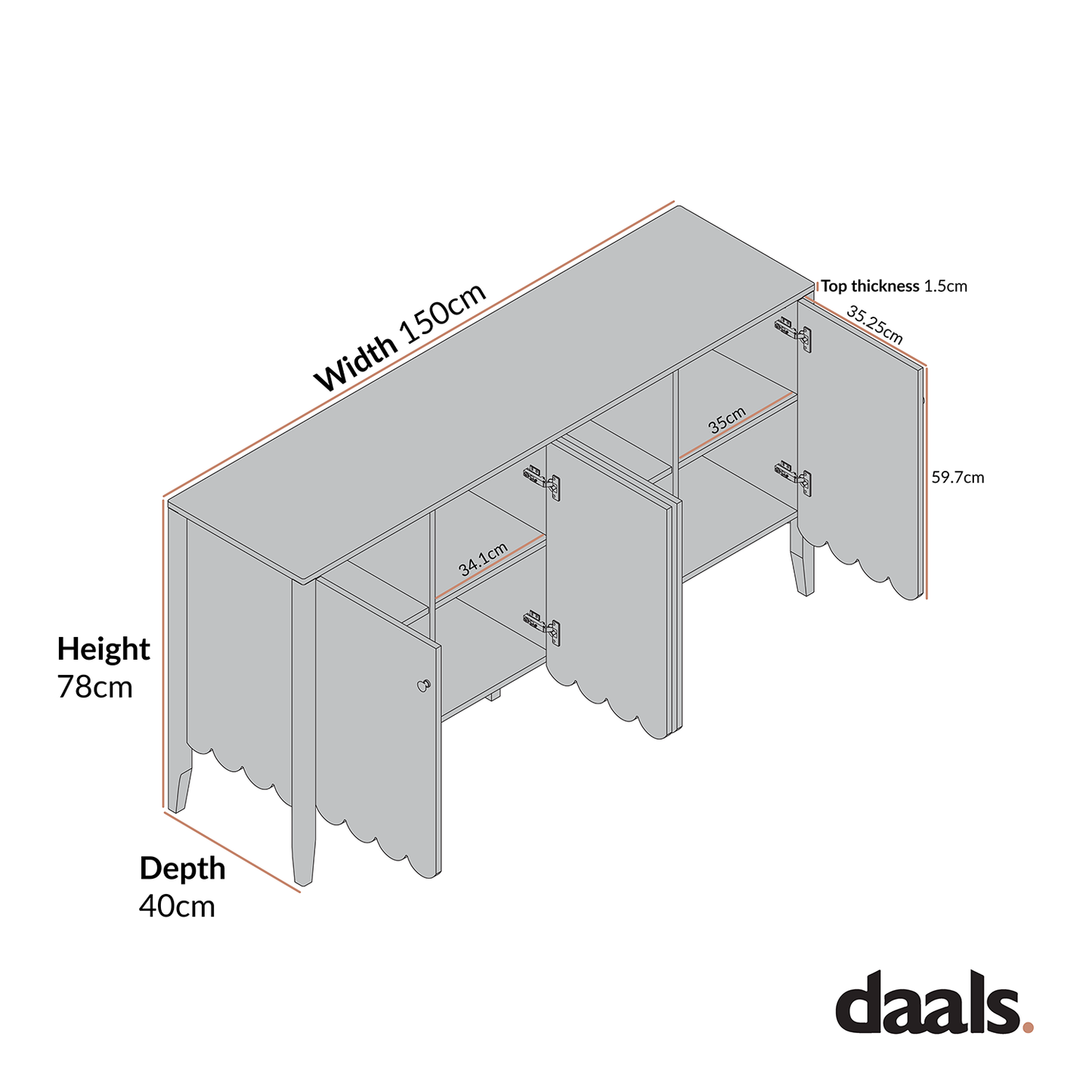 Buffet Henley à bords festonnés, 150 cm de large, vert sauge