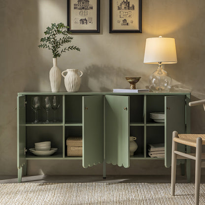 Buffet Henley à bords festonnés, 150 cm de large, vert sauge