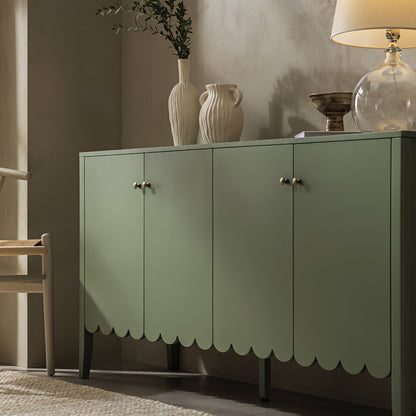 Buffet Henley à bords festonnés, 150 cm de large, vert sauge