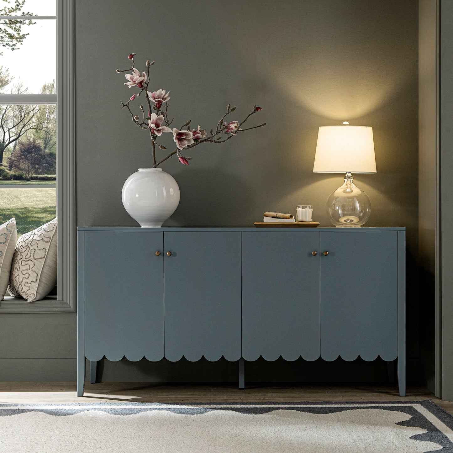 Buffet Henley à bords festonnés, 150 cm de large, épicéa bleu