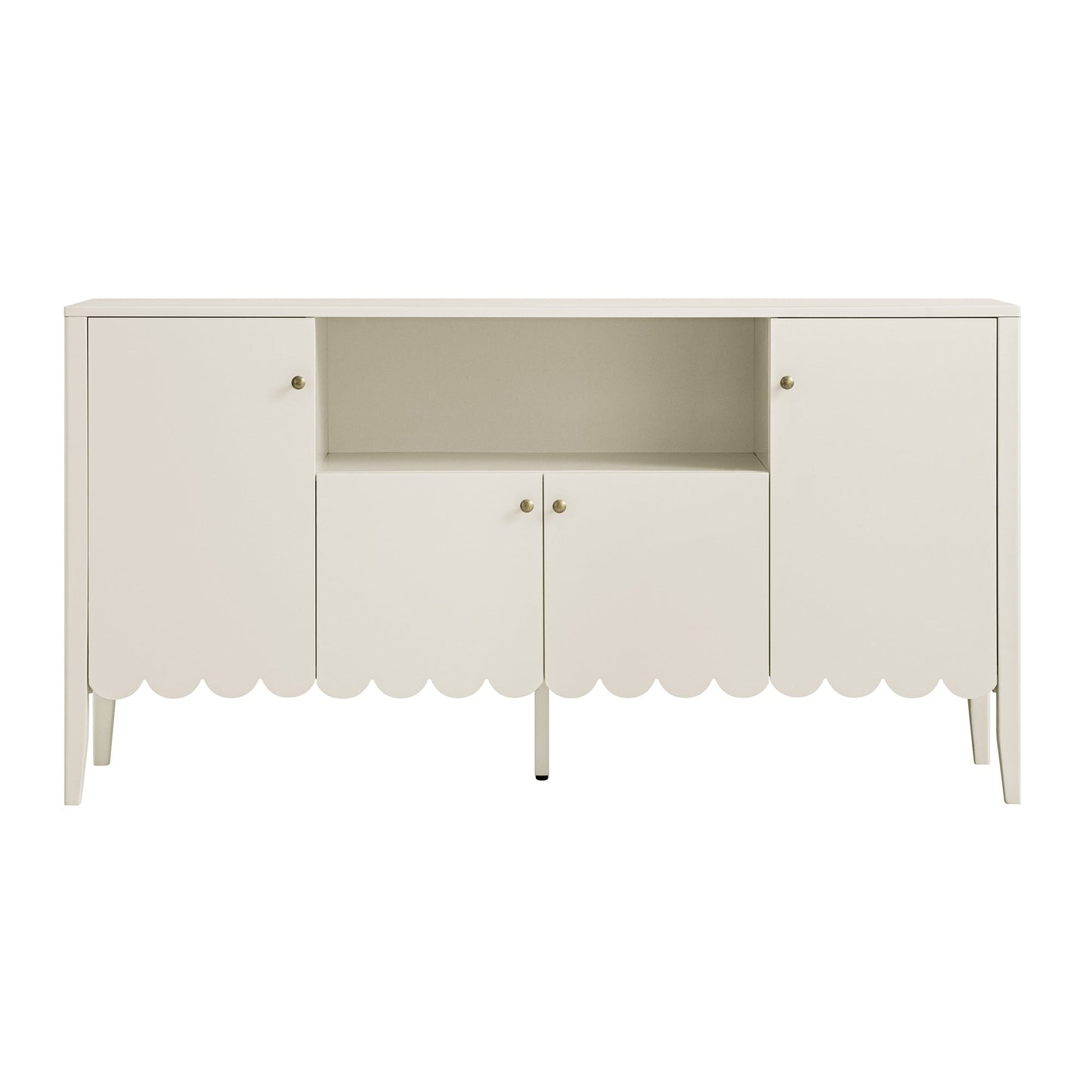 Buffet Henley à bords festonnés, 150 cm de large, avec étagère ouverte, couleur sable clair