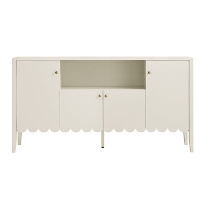 Buffet Henley à bords festonnés, 150 cm de large, avec étagère ouverte, couleur sable clair