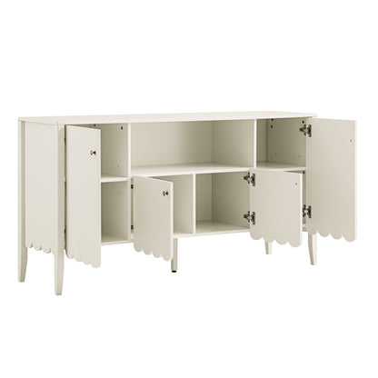 Buffet Henley à bords festonnés, 150 cm de large, avec étagère ouverte, couleur sable clair