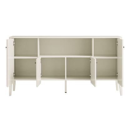 Buffet Henley à bords festonnés, 150 cm de large, avec étagère ouverte, couleur sable clair