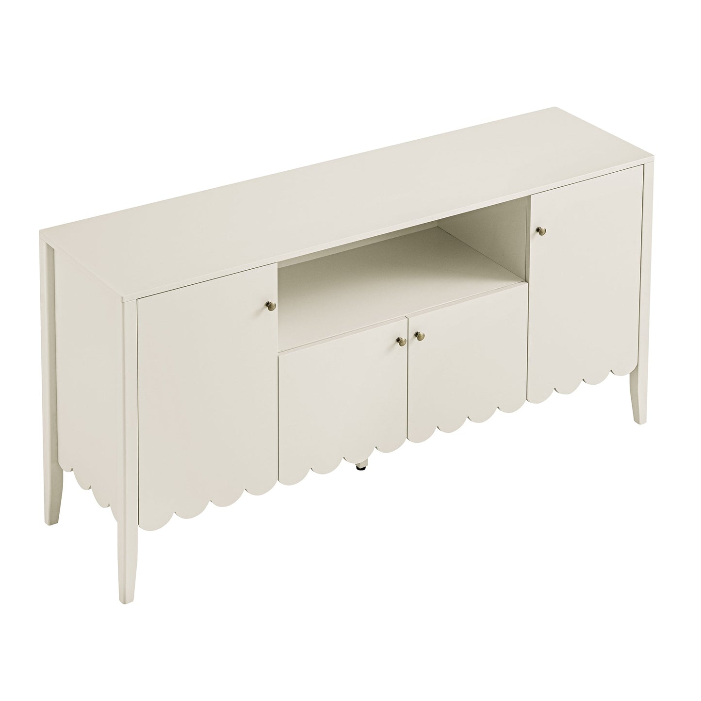 Buffet Henley à bords festonnés, 150 cm de large, avec étagère ouverte, couleur sable clair