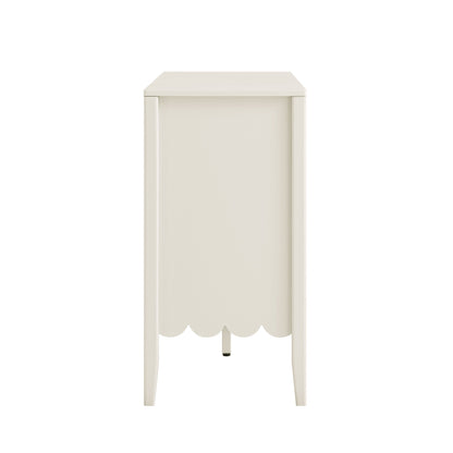 Buffet Henley à bords festonnés, 150 cm de large, avec étagère ouverte, couleur sable clair