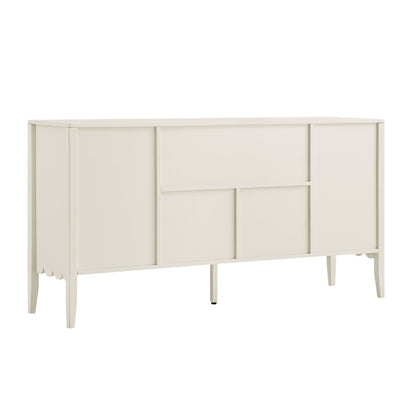 Buffet Henley à bords festonnés, 150 cm de large, avec étagère ouverte, couleur sable clair