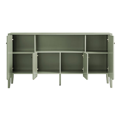 Buffet Henley à bords festonnés, 150 cm de large, avec étagère ouverte, vert sauge