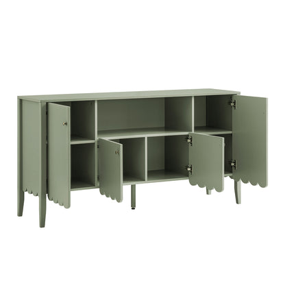Buffet Henley à bords festonnés, 150 cm de large, avec étagère ouverte, vert sauge
