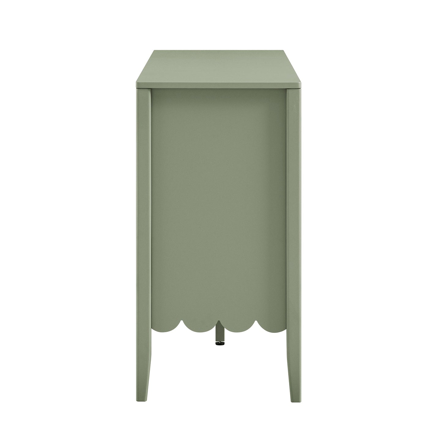 Buffet Henley à bords festonnés, 150 cm de large, avec étagère ouverte, vert sauge