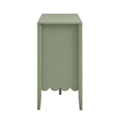 Buffet Henley à bords festonnés, 150 cm de large, avec étagère ouverte, vert sauge