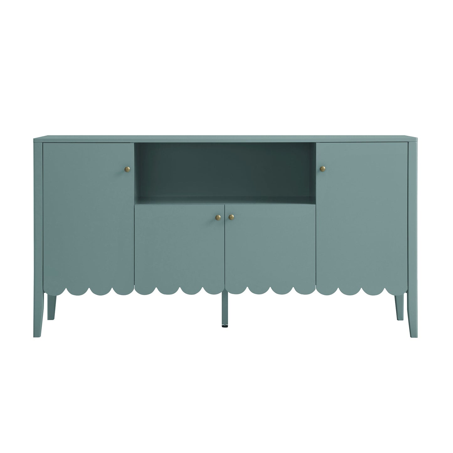 Buffet Henley à bords festonnés, 150 cm de large, avec étagère ouverte, épicéa bleu