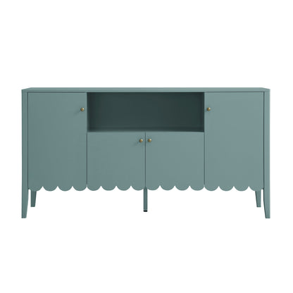 Buffet Henley à bords festonnés, 150 cm de large, avec étagère ouverte, épicéa bleu
