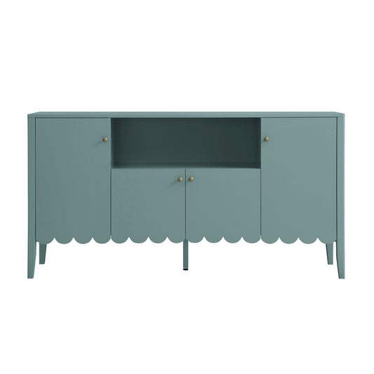 Buffet Henley à bords festonnés, 150 cm de large, avec étagère ouverte, épicéa bleu
