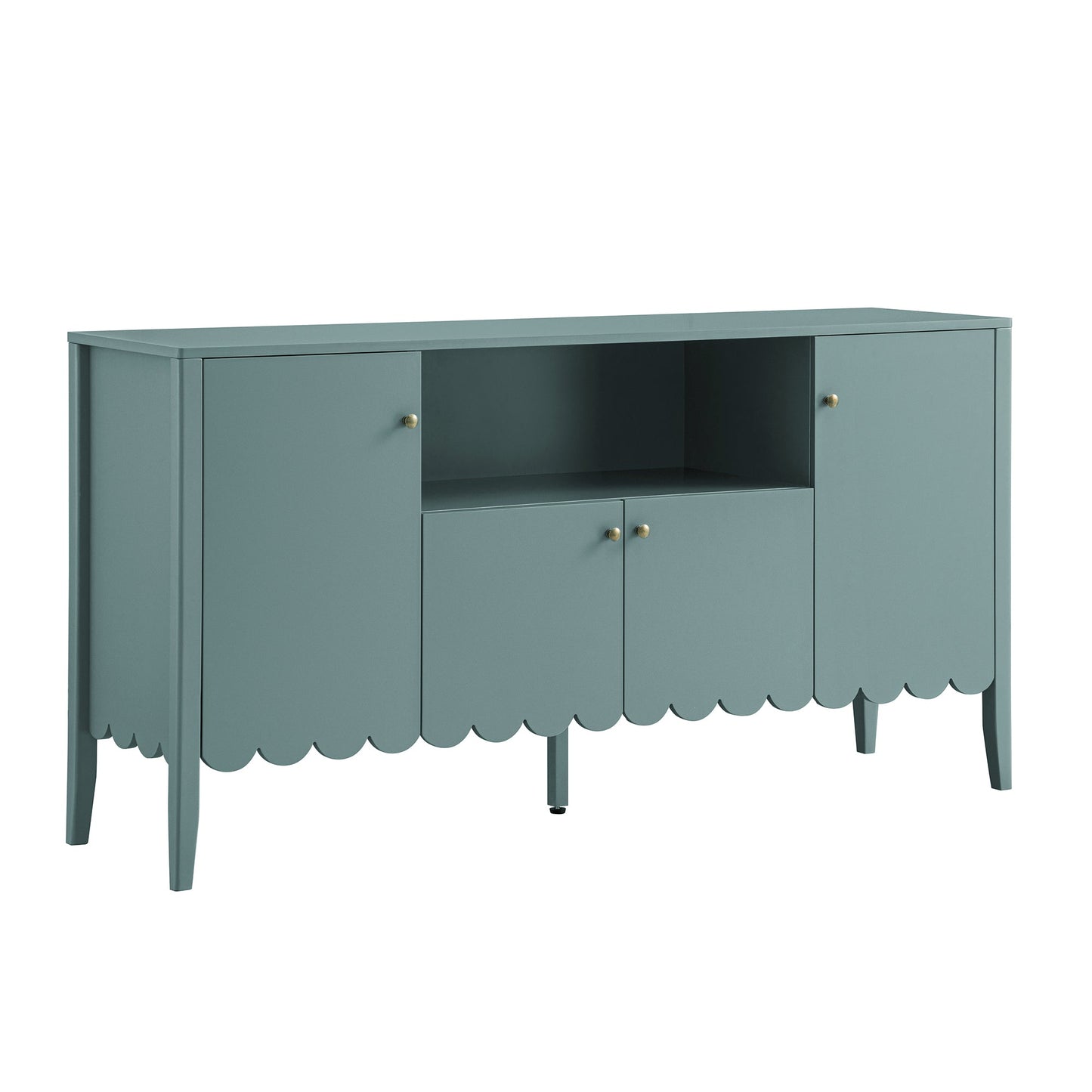 Buffet Henley à bords festonnés, 150 cm de large, avec étagère ouverte, épicéa bleu
