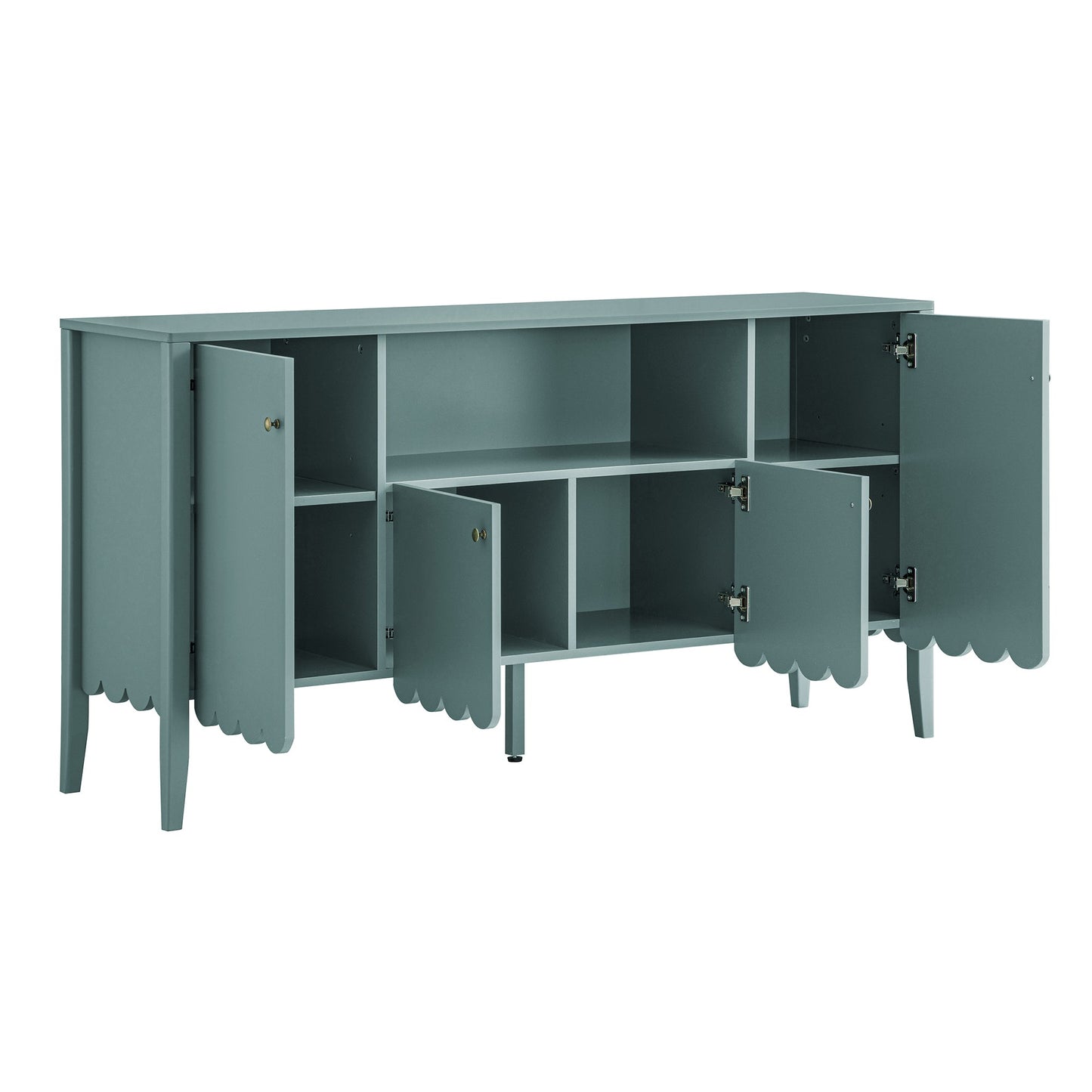 Buffet Henley à bords festonnés, 150 cm de large, avec étagère ouverte, épicéa bleu