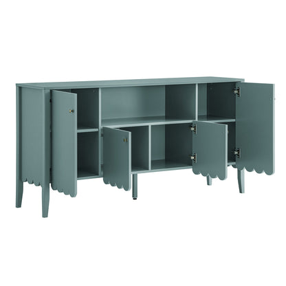 Buffet Henley à bords festonnés, 150 cm de large, avec étagère ouverte, épicéa bleu