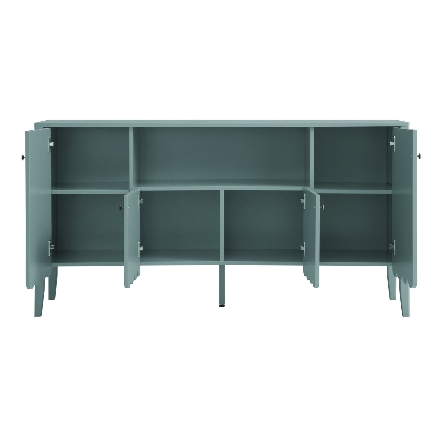 Buffet Henley à bords festonnés, 150 cm de large, avec étagère ouverte, épicéa bleu