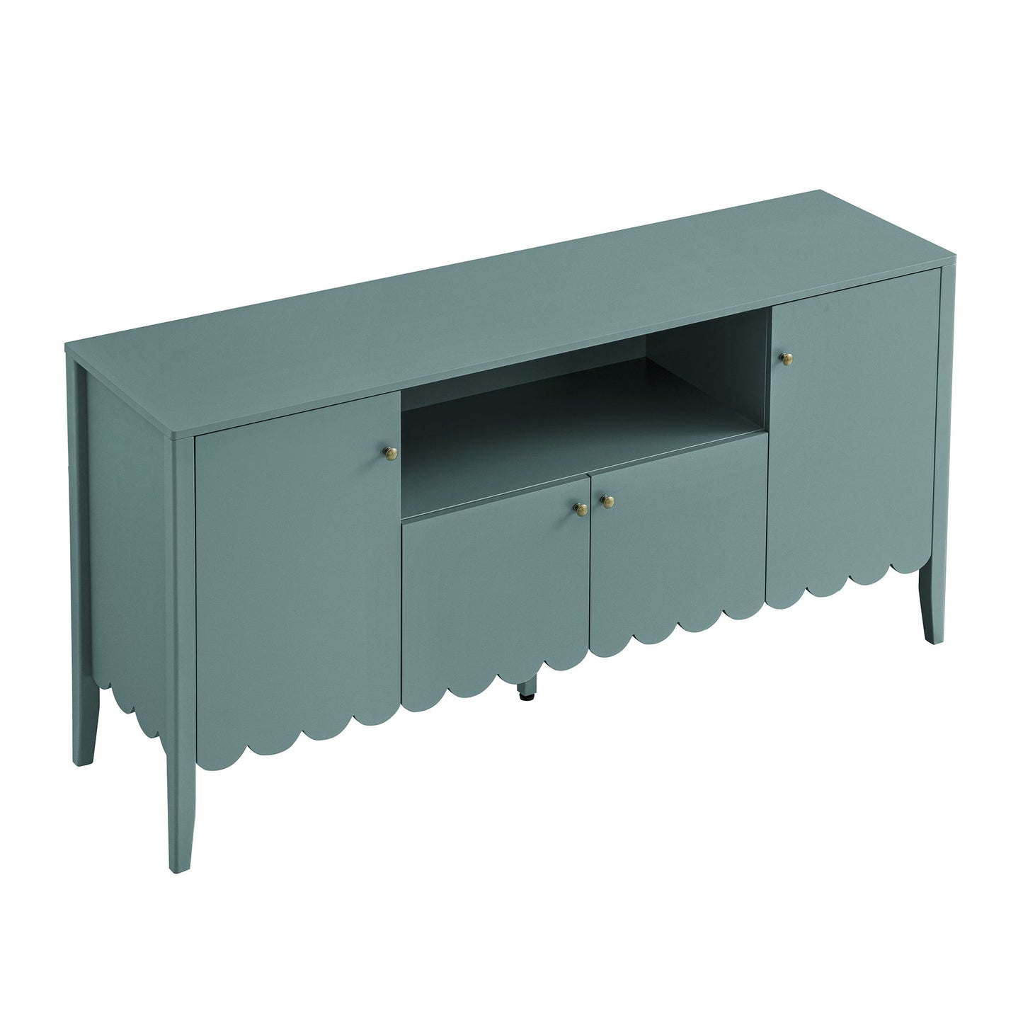 Buffet Henley à bords festonnés, 150 cm de large, avec étagère ouverte, épicéa bleu