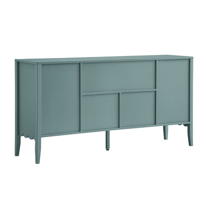 Buffet Henley à bords festonnés, 150 cm de large, avec étagère ouverte, épicéa bleu