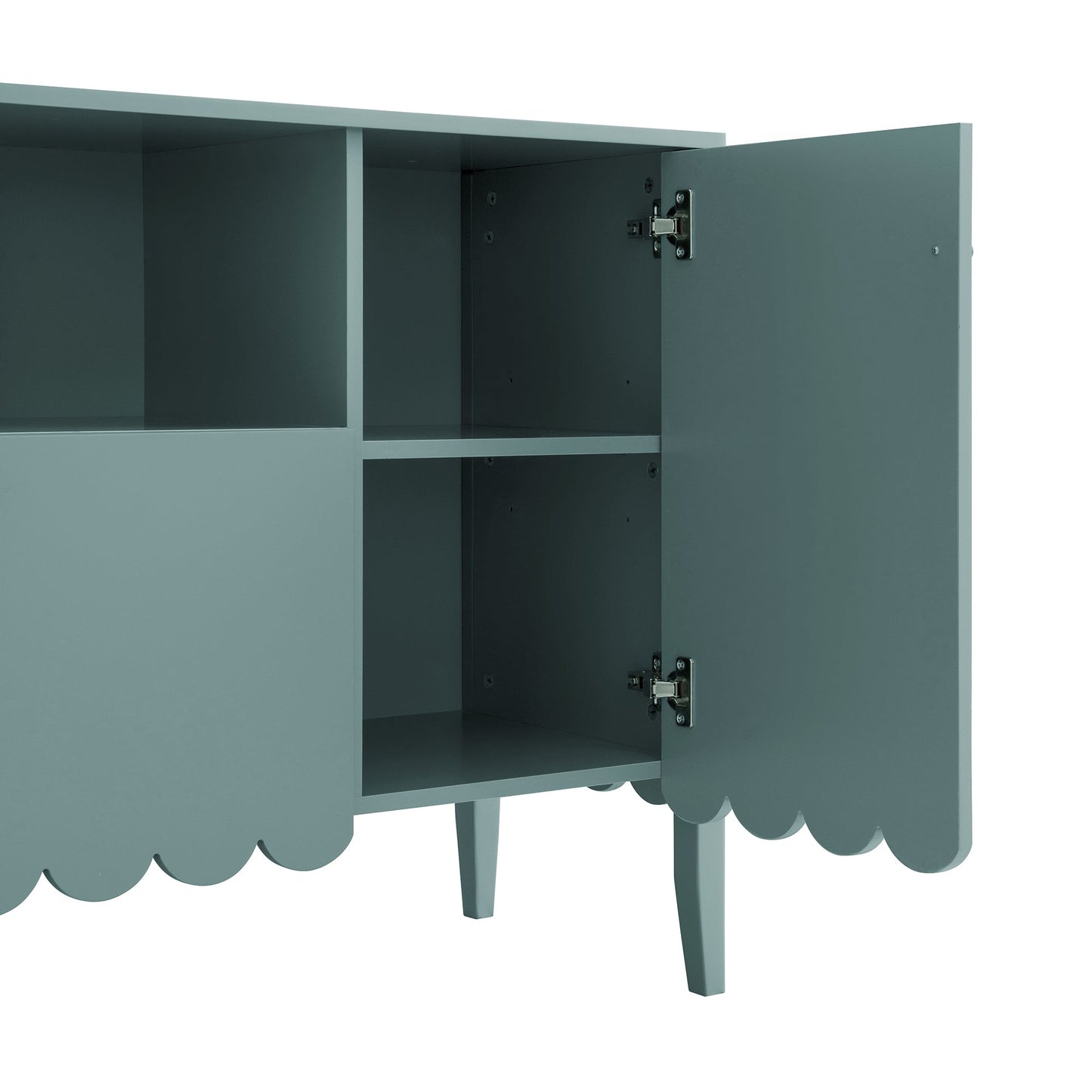 Buffet Henley à bords festonnés, 150 cm de large, avec étagère ouverte, épicéa bleu