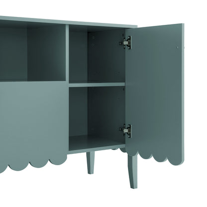 Buffet Henley à bords festonnés, 150 cm de large, avec étagère ouverte, épicéa bleu