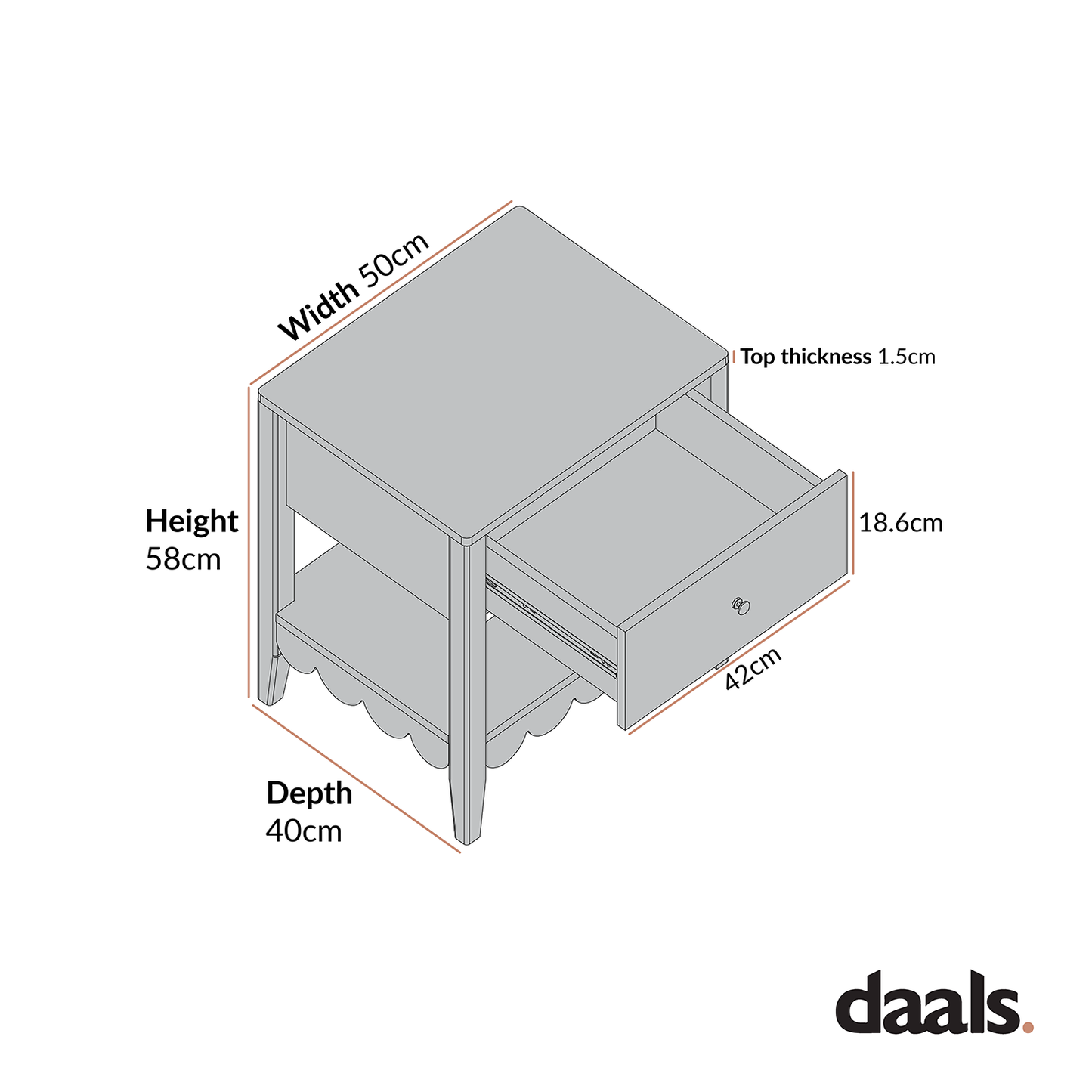 Table de chevet Henley à bords festonnés avec tiroir, sable clair