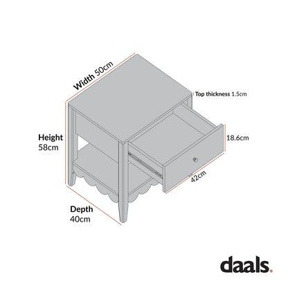 Table de chevet Henley à bords festonnés avec tiroir, vert sauge