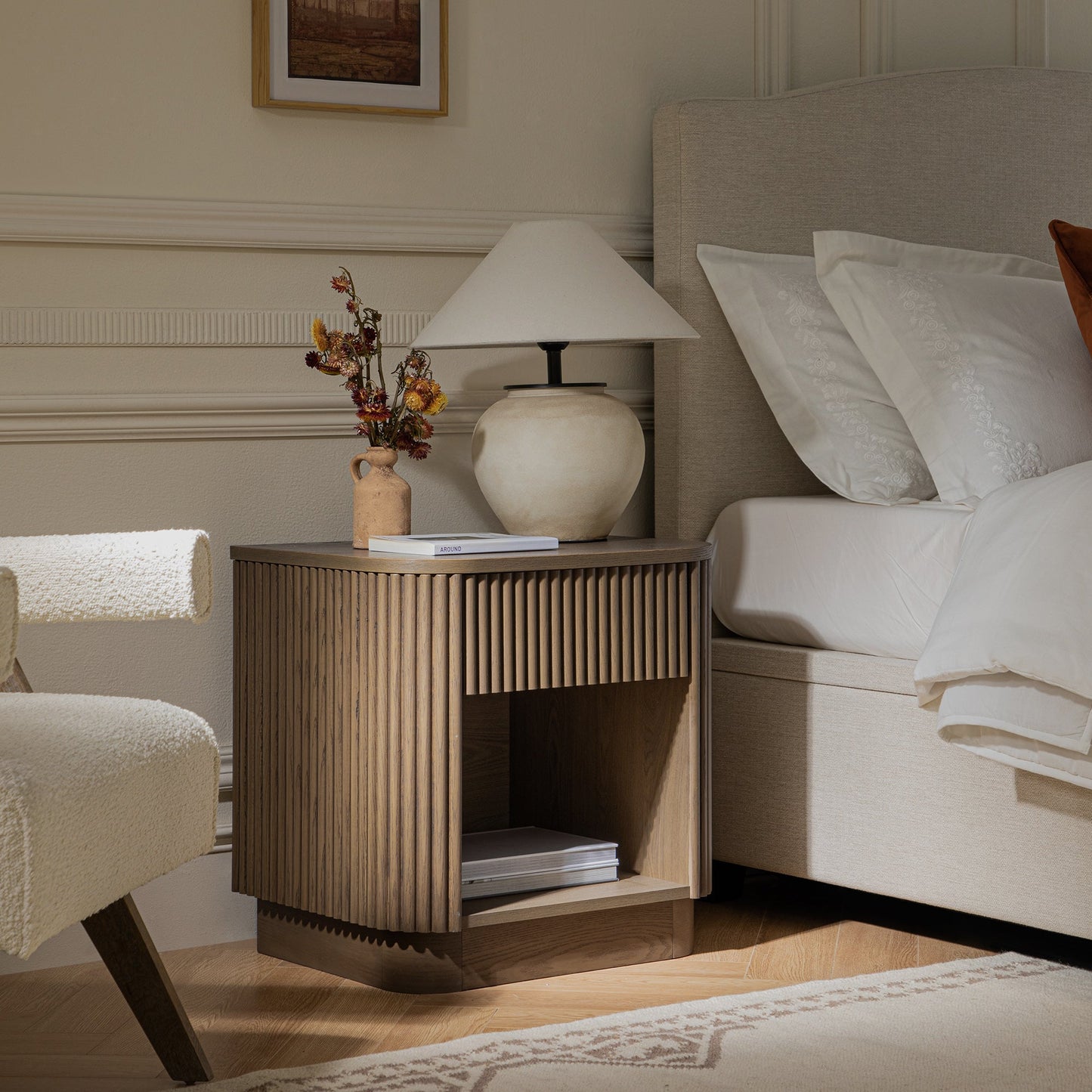 Table de chevet Maru à 1 tiroir, chêne argenté