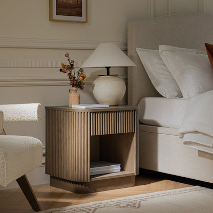 Table de chevet Maru à 1 tiroir, chêne argenté