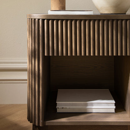 Table de chevet Maru à 1 tiroir, chêne argenté