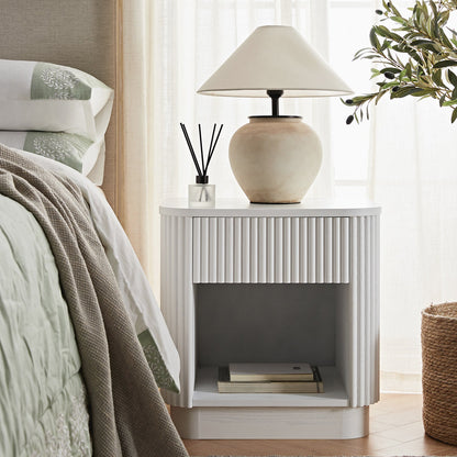 Table de chevet Maru à 1 tiroir, blanc délavé