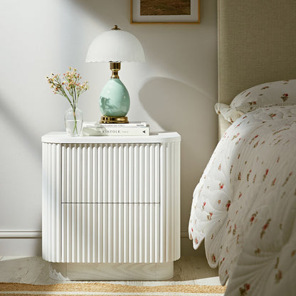 Table de chevet Maru à 2 tiroirs, blanc délavé