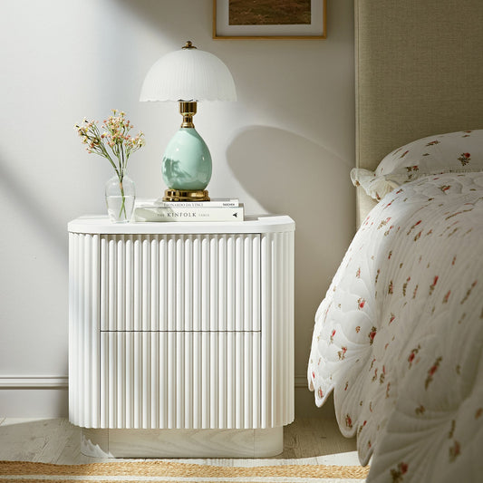 Table de chevet Maru à 2 tiroirs, blanc délavé